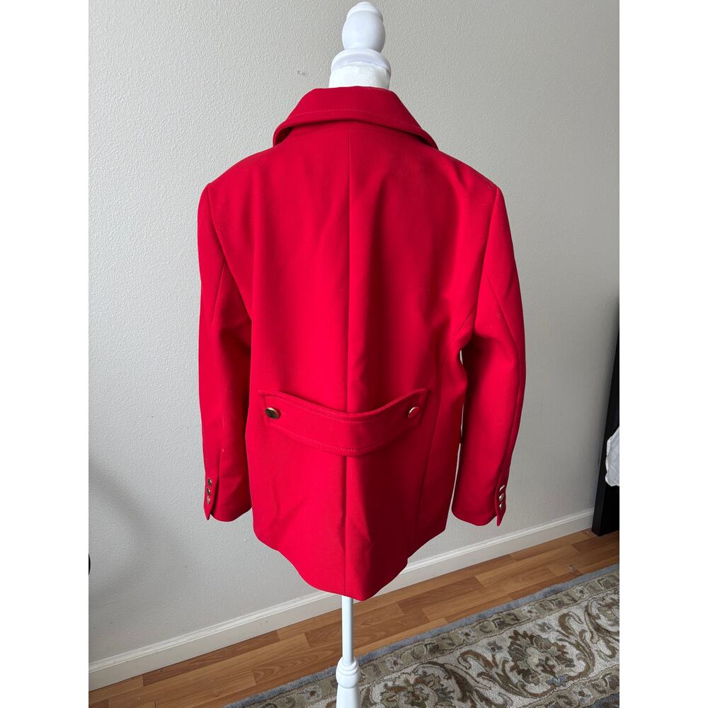 Zara Woman Red Mid Length Jacket Coat XL Statement Collar Metal Buttons - Picture 2 of 11